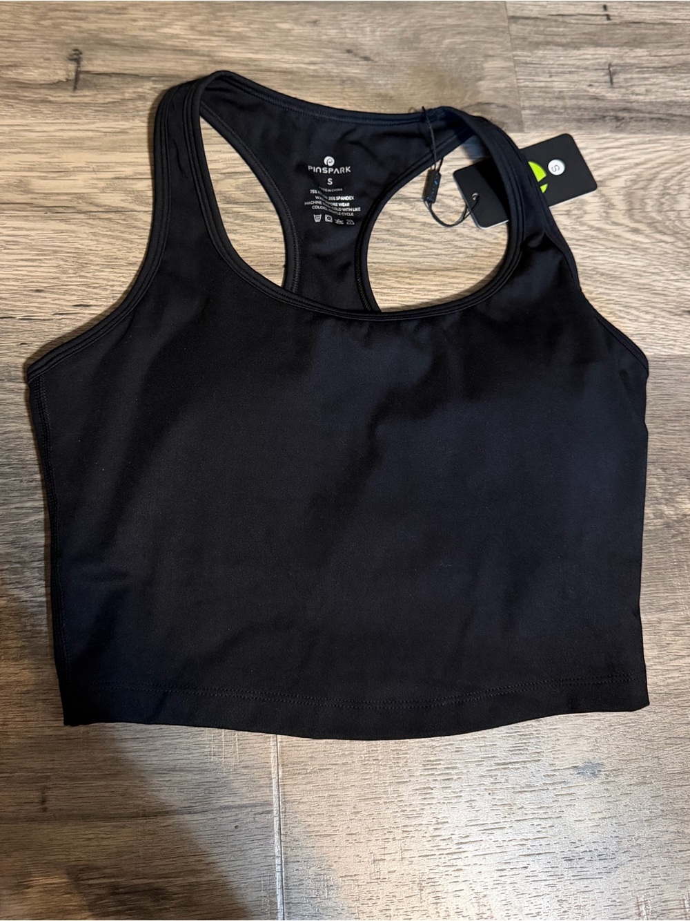 PINSPARK Black Longline Sports Bra Racerback Crop Top - Size S NWT